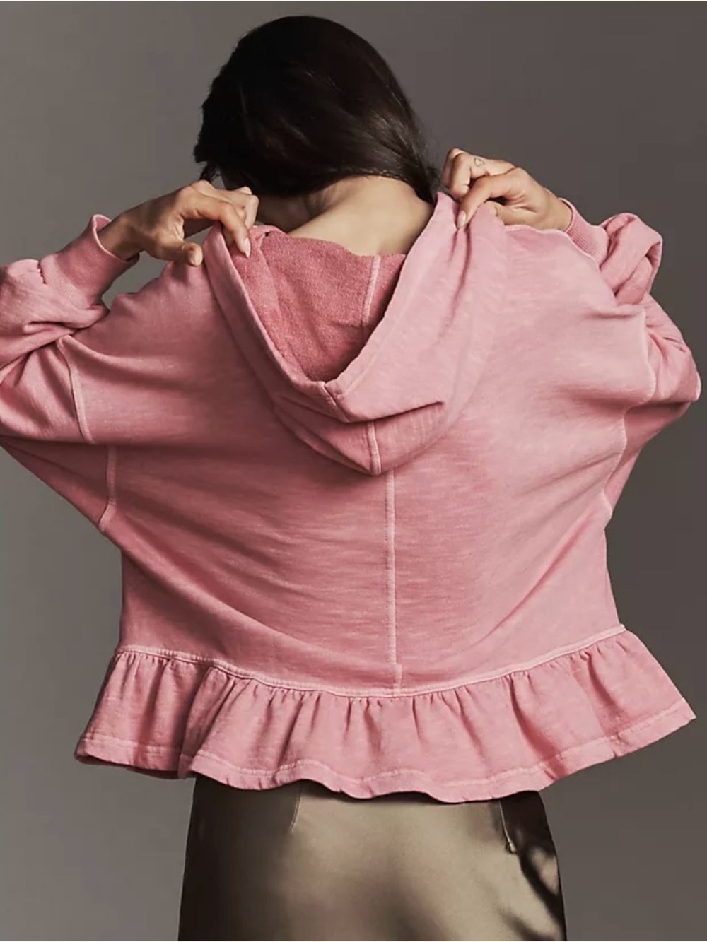 Pilcro Rose-Pink Ruffle-Hem Hoodie Pullover (NWOT) - Picture 2 of 8